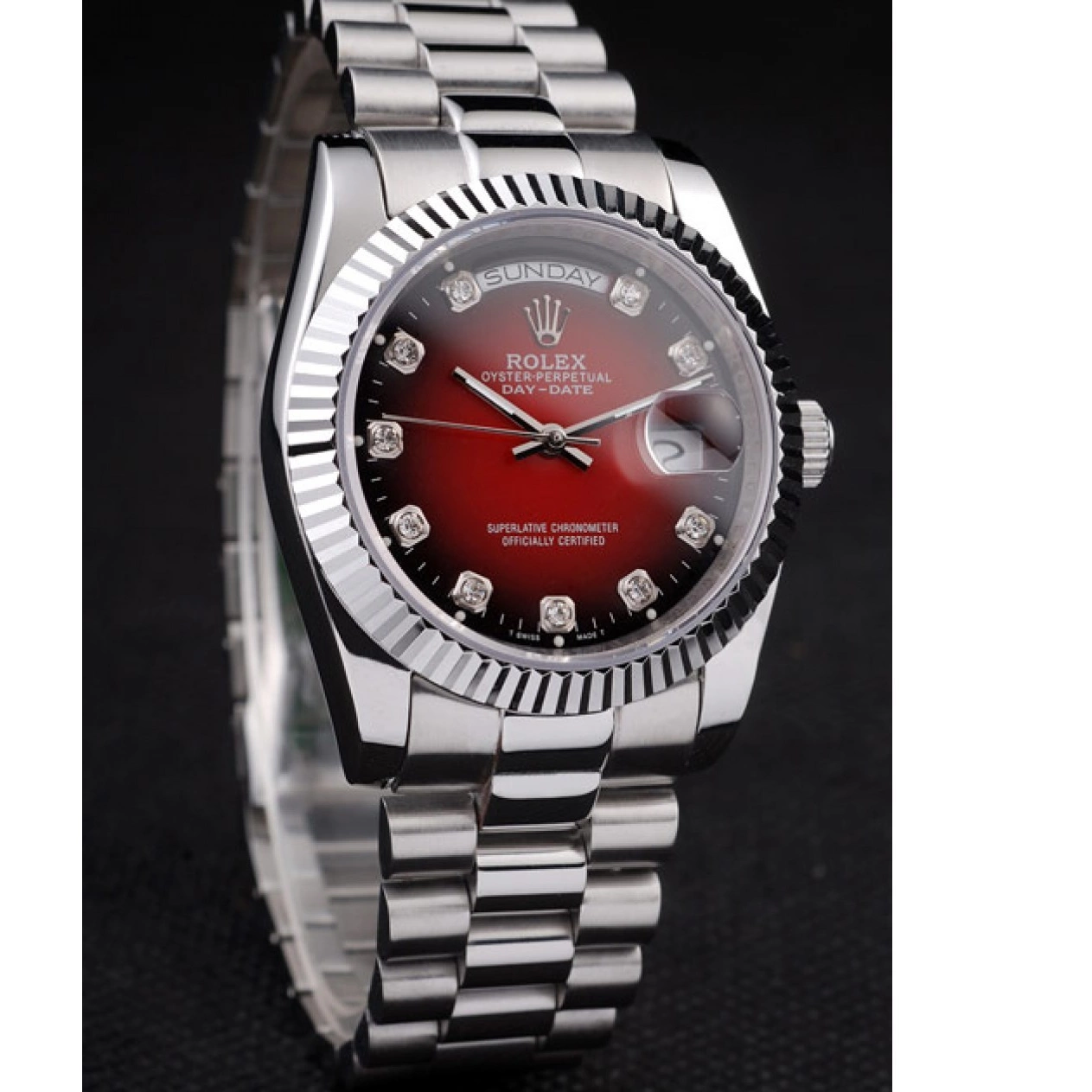 AAA replica watch Tone Stainless Two Rolex Day-Date Steel Polished Red Dial 0731